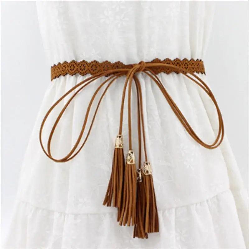 Unique Classic PU Leather Tie Strap Waist Belt For Women Modern Rope Style Design Ladies Waistbands - STIL8489VCNYE