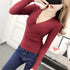 Unique Design All - Match Deep V Sweater Women Knitted Full Sleeve Pullovers Casual Slim Sweaters Female Elastic Cotton