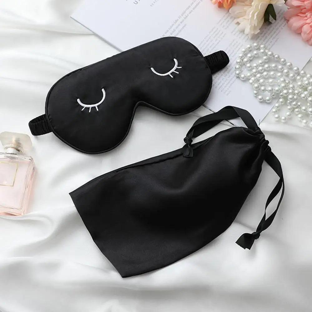 Unique Design Eyelash Embroidery Imitated Silk Sleeping Eye Masks Shading Patch Cover Blindfold With Adjustable Strap