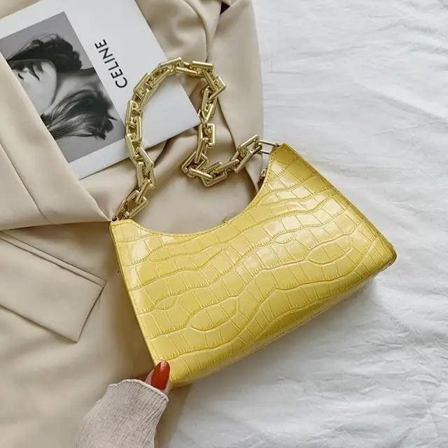 Unique Design Luxury Pattern Zipper Handbags With Stylish Texture Simple and Small Square Bags for Women - Yellow