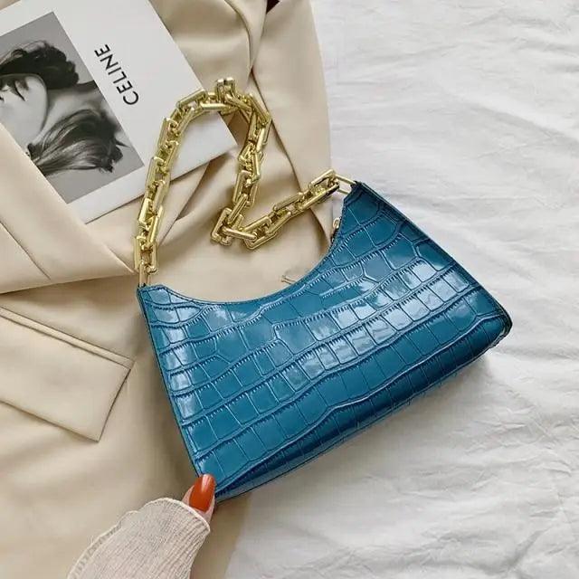 Unique Design Luxury Pattern Zipper Handbags With Stylish Texture Simple and Small Square Bags for Women - Blue