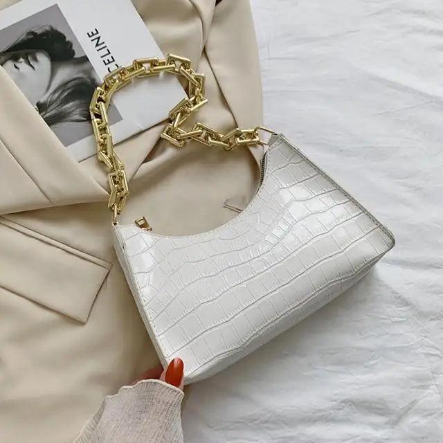 Unique Design Luxury Pattern Zipper Handbags With Stylish Texture Simple and Small Square Bags for Women - White