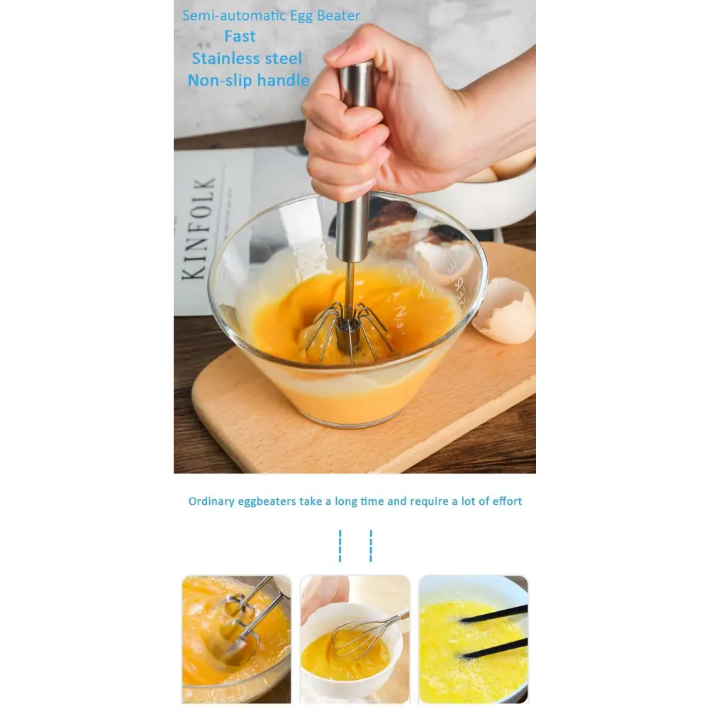 Unique Design Semi - automatic Egg Beater 304 Stainless Steel Egg Whisk Manual Hand Mixer Self Turning Egg Stirrer