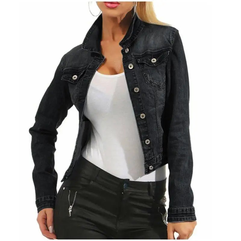 Unique Design Women’s Denim Cropped Jacket Female Pockets Hole Short Jean Jackets Ladies Fashionable Button Casual