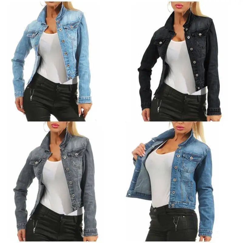 Unique Design Women’s Denim Cropped Jacket Female Pockets Hole Short Jean Jackets Ladies Fashionable Button Casual