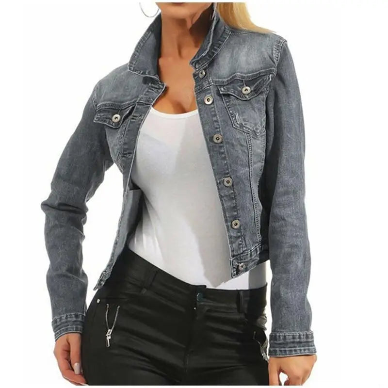 Unique Design Women’s Denim Cropped Jacket Female Pockets Hole Short Jean Jackets Ladies Fashionable Button Casual