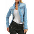 Unique Design Women’s Denim Cropped Jacket Female Pockets Hole Short Jean Jackets Ladies Fashionable Button Casual