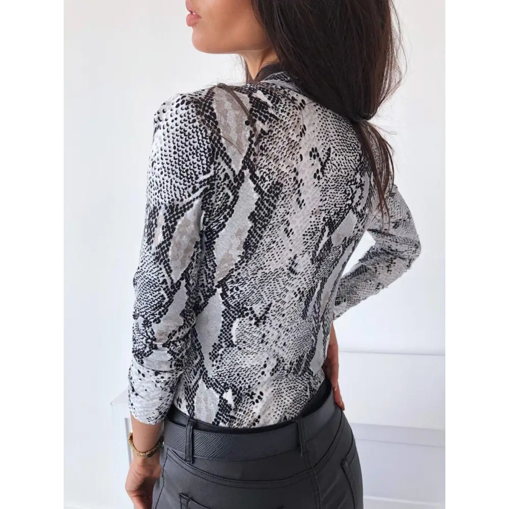 Unique Design Women’s Snakeskin Leopard Print Blouse Ladies Casual Long Sleeve V - neck Button Down Bodycon Slim Fit