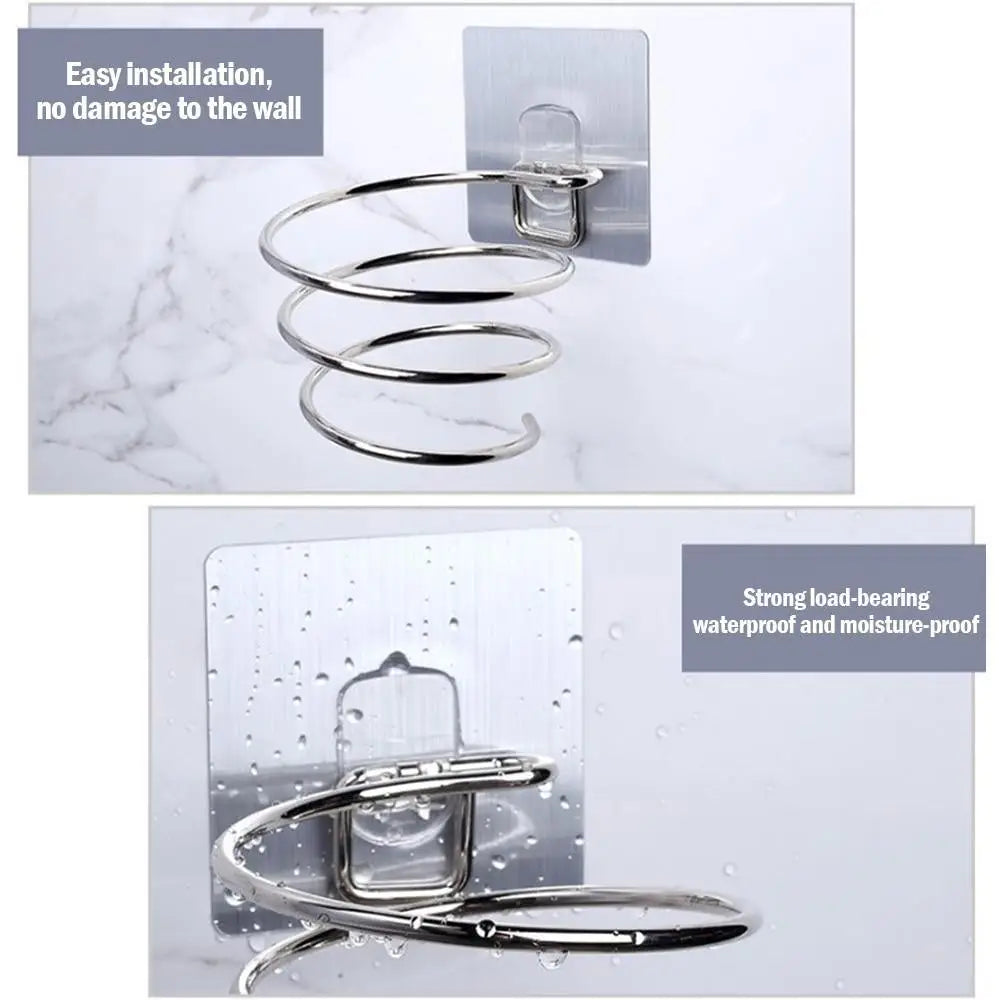 Unique Designed Hair Dryer Holder Blower Organizer Adhesive Wall Mounted Nail Free No Drilling Stainless Steel Stand