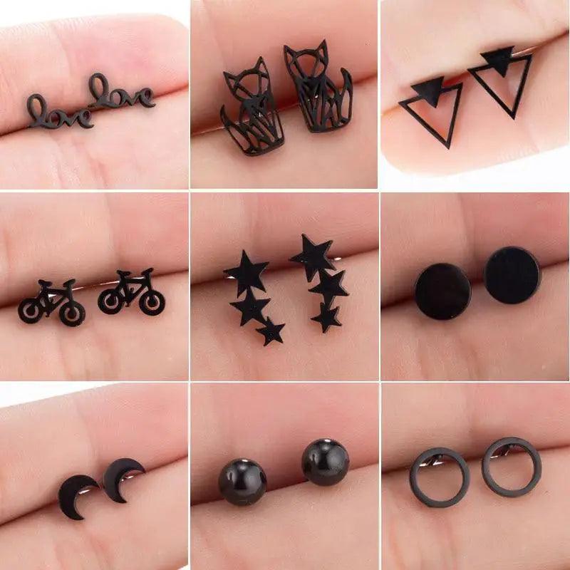 Unique Geoemetric Design Stainless Steel Black Earrings For Women And Men Fashionable Jewelry Gift For Friends