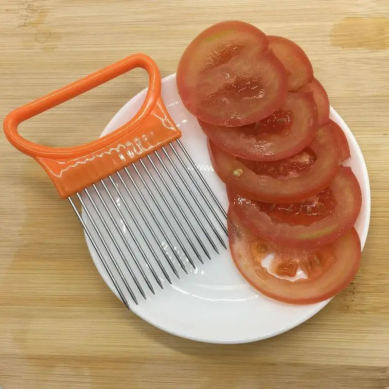 Unique Style 1PC Stainless Steel Onion Needle Onion Holder Handheld Simple Slicer Fruit Vegetable Cutter Potato Kitchen