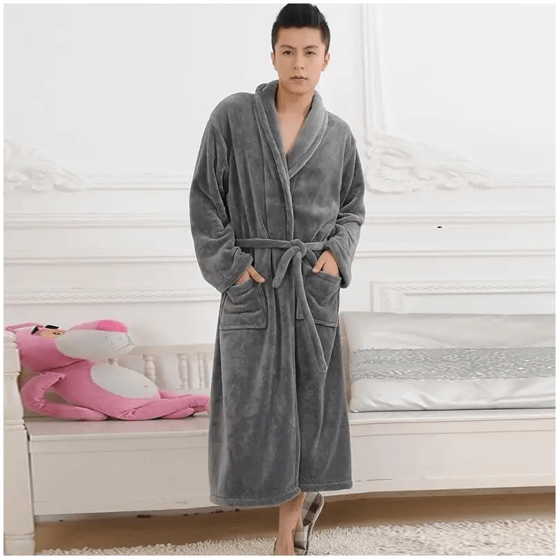 Unisex Comfortable Fleece Soft Bathrobes Elegant Sleepwear For Men And Women Winter Indoor Warm Bathrobe - Gray / L