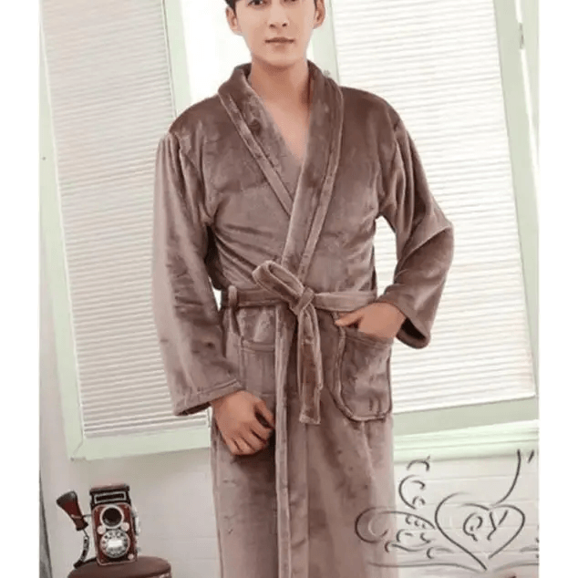 Unisex Comfortable Fleece Soft Bathrobes Elegant Sleepwear For Men And Women Winter Indoor Warm Bathrobe - Coffee / L