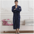 Unisex Comfortable Fleece Soft Bathrobes Elegant Sleepwear For Men And Women Winter Indoor Warm Bathrobe - Navy blue