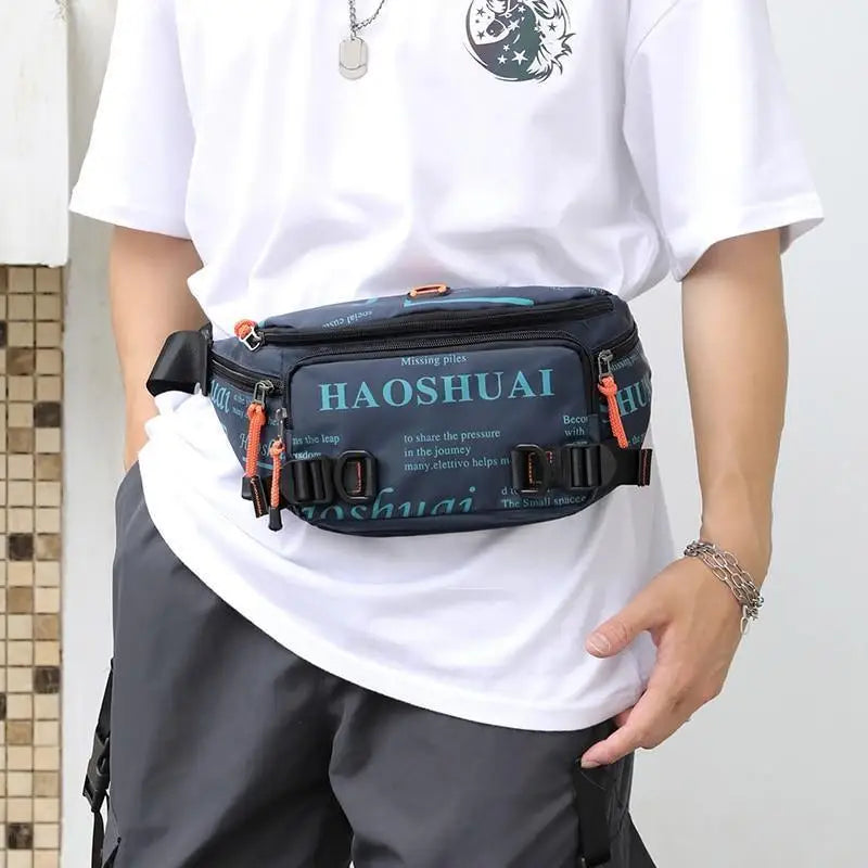 Unisex Stylish Multiple Pockets Fanny Pack Men Waist Packs Travel Adjustable Waist Band Outdoor Portable Modern Fanny