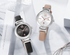 Women's Modern Wrist Watch With  Leather Belt Steel Case With Shining Background And Zircons On Dial Perfect Gift For Her