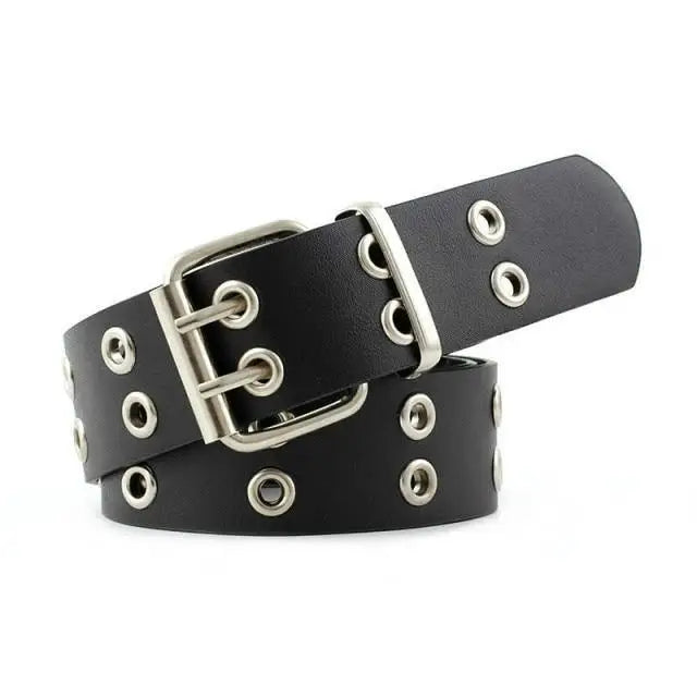 Vintage Adjustable Black Metal Waistband Buckle Leather Waistband For Jeans Trendy Women’s Fashionable Design