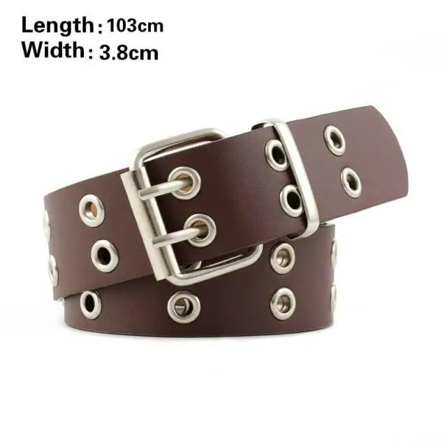 Vintage Adjustable Black Metal Waistband Buckle Leather Waistband For Jeans Trendy Women’s Fashionable Design