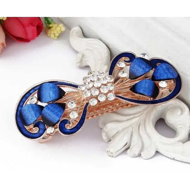 Vintage Crystal Hair Clip Elegant Design Barrettes Butterfly Spring Hair Barrettes Clip For Women Charming Flower Hair