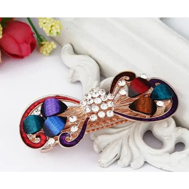 Vintage Crystal Hair Clip Elegant Design Barrettes Butterfly Spring Hair Barrettes Clip For Women Charming Flower Hair