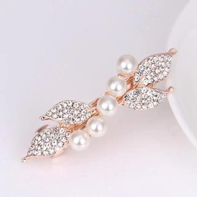 Vintage Rhinestone Ladies Leaf Shape Hair Barrettes Charming Hair Clips For Women Fancy Hair Clips - White