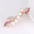 Vintage Rhinestone Ladies Leaf Shape Hair Barrettes Charming Hair Clips For Women Fancy Hair Clips - Pink