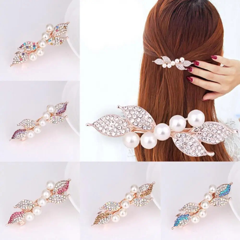 Vintage Rhinestone Ladies Leaf Shape Hair Barrettes Charming Hair Clips For Women Fancy Hair Clips - STIL7656TYGHY