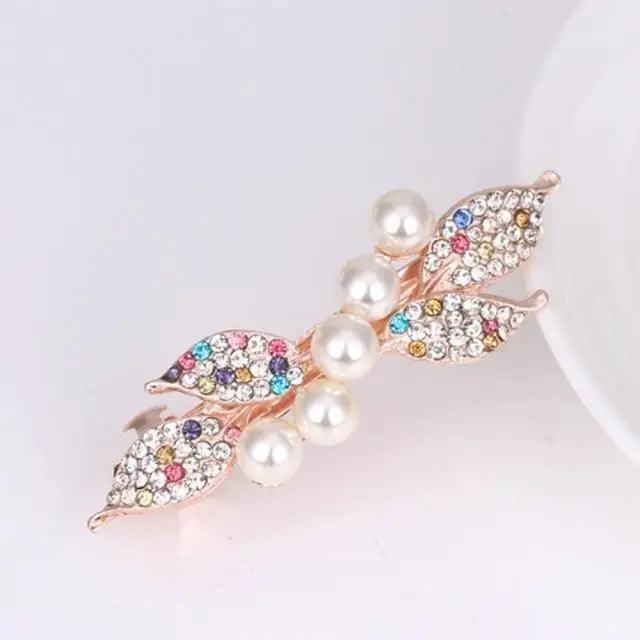 Vintage Rhinestone Ladies Leaf Shape Hair Barrettes Charming Hair Clips For Women Fancy Hair Clips - Multicolor