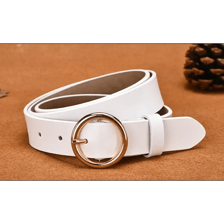 Vintage Simple Round Buckle Female Pin Leather Straps 105CM Belts For Women Unique Design Dresses Jeans Classic Round