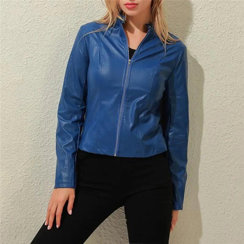 Vintage Style Autumn Ladies PU Leather Jacket For Women Slim Casual Soft Moto Biker Faux Leather Jacket For Female Coat