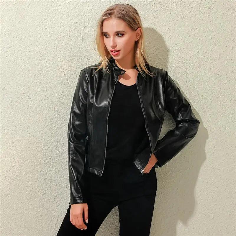 Vintage Style Autumn Ladies PU Leather Jacket For Women Slim Casual Soft Moto Biker Faux Leather Jacket For Female Coat