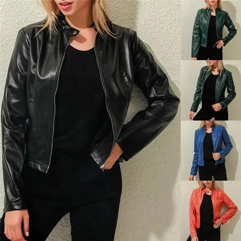 Vintage Style Autumn Ladies PU Leather Jacket For Women Slim Casual Soft Moto Biker Faux Leather Jacket For Female Coat