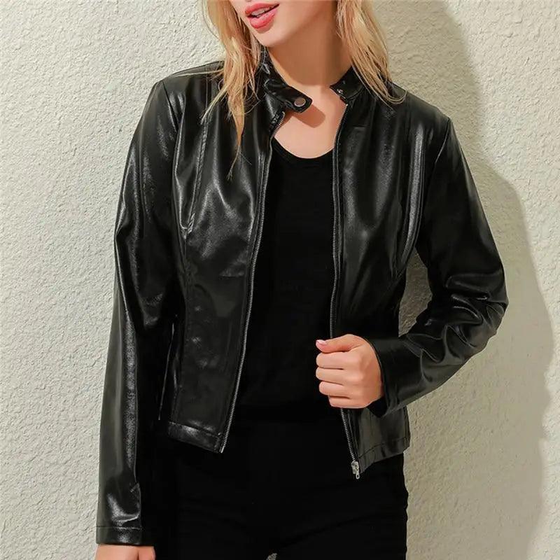 Vintage Style Autumn Ladies PU Leather Jacket For Women Slim Casual Soft Moto Biker Faux Leather Jacket For Female Coat