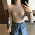 Vintage Style Autumn Winter Thick Sweater For Women Knitted Ribbed Pullover Sweater Long Sleeve Turtleneck Slim Jumper