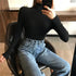 Vintage Style Autumn Winter Thick Sweater For Women Knitted Ribbed Pullover Sweater Long Sleeve Turtleneck Slim Jumper