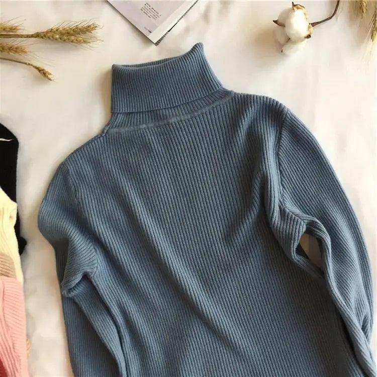 Vintage Style Autumn Winter Thick Sweater For Women Knitted Ribbed Pullover Sweater Long Sleeve Turtleneck Slim Jumper