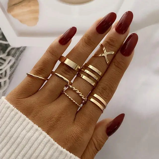 Vintage Style Gold Round Twist Rings Set For Women And Girls Ring Trendy Metal Knuckle Finger Rings Jewelry