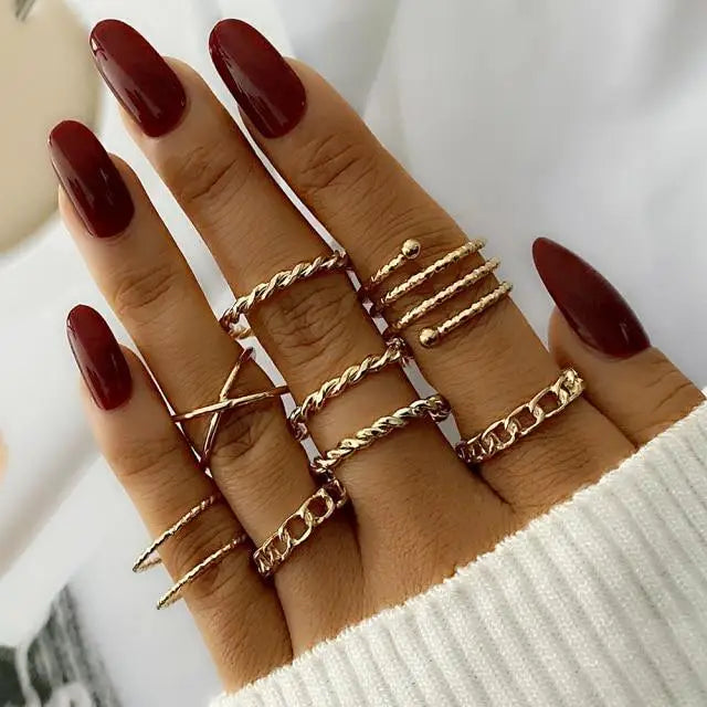 Vintage Style Gold Round Twist Rings Set For Women And Girls Ring Trendy Metal Knuckle Finger Rings Jewelry - 8