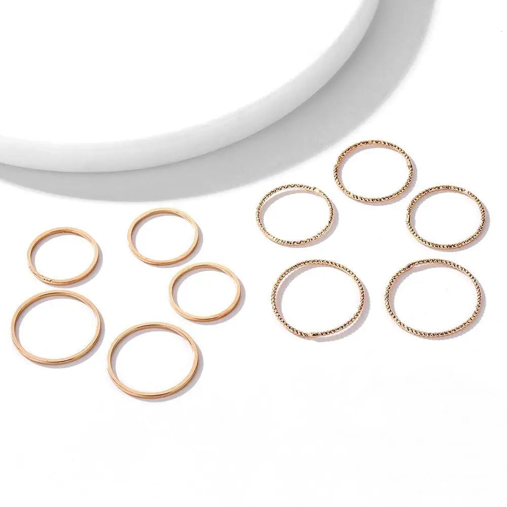 Vintage Style Gold Round Twist Rings Set For Women And Girls Ring Trendy Metal Knuckle Finger Rings Jewelry