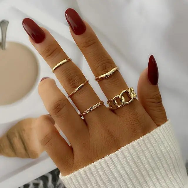 Vintage Style Gold Round Twist Rings Set For Women And Girls Ring Trendy Metal Knuckle Finger Rings Jewelry - 3