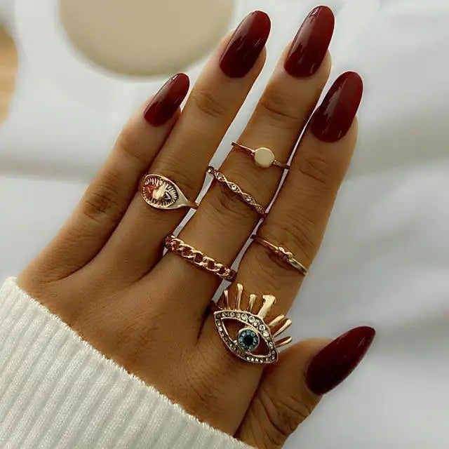 Vintage Style Gold Round Twist Rings Set For Women And Girls Ring Trendy Metal Knuckle Finger Rings Jewelry - 12