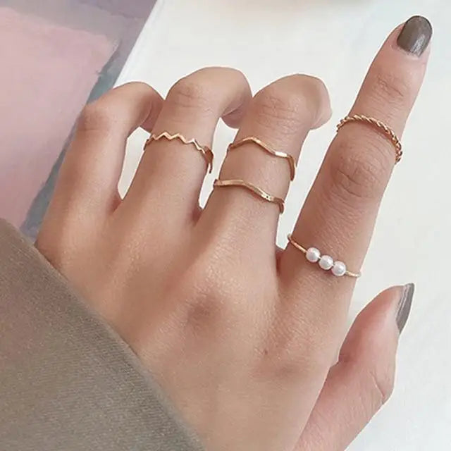 Vintage Style Gold Round Twist Rings Set For Women And Girls Ring Trendy Metal Knuckle Finger Rings Jewelry