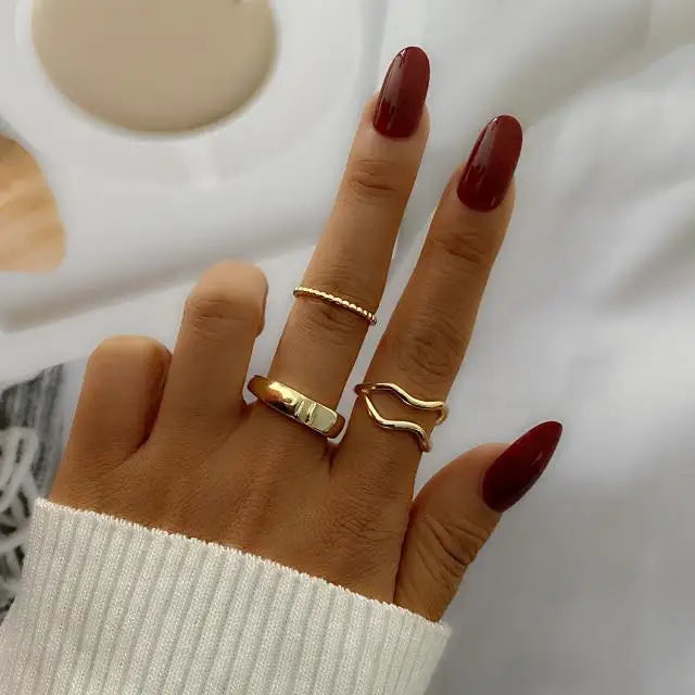 Vintage Style Gold Round Twist Rings Set For Women And Girls Ring Trendy Metal Knuckle Finger Rings Jewelry