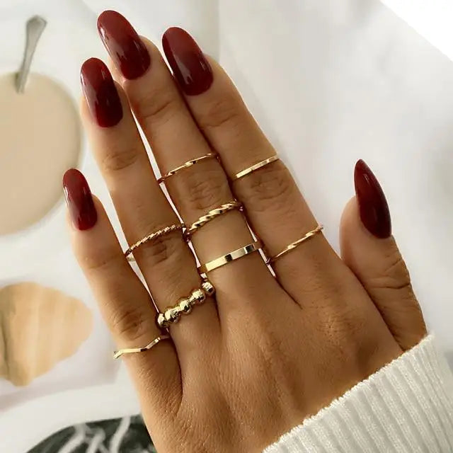 Vintage Style Gold Round Twist Rings Set For Women And Girls Ring Trendy Metal Knuckle Finger Rings Jewelry