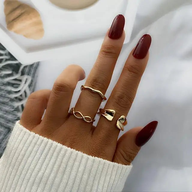 Vintage Style Gold Round Twist Rings Set For Women And Girls Ring Trendy Metal Knuckle Finger Rings Jewelry