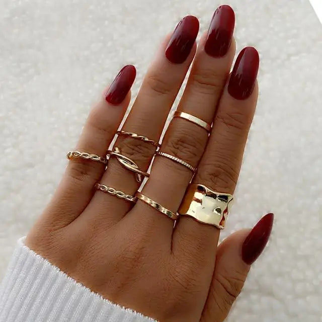 Vintage Style Gold Round Twist Rings Set For Women And Girls Ring Trendy Metal Knuckle Finger Rings Jewelry