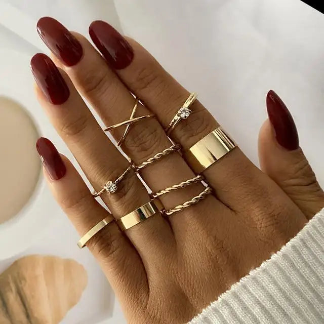 Vintage Style Gold Round Twist Rings Set For Women And Girls Ring Trendy Metal Knuckle Finger Rings Jewelry