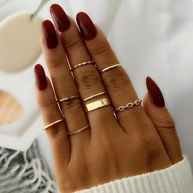 Vintage Style Gold Round Twist Rings Set For Women And Girls Ring Trendy Metal Knuckle Finger Rings Jewelry - 13