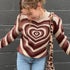 Vintage Style Knitted Sweater Aesthetics Heart Striped Pullovers Sweater For Girls Sweet Long Sleeve Turtleneck Jumper