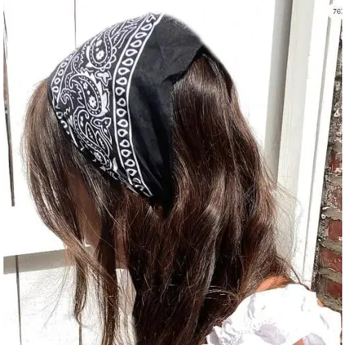 Vintage Style Print Bandana Hair Bands for Girls Women Headband Square Scarf Face Mask Cross Turban Bandanas Headwear